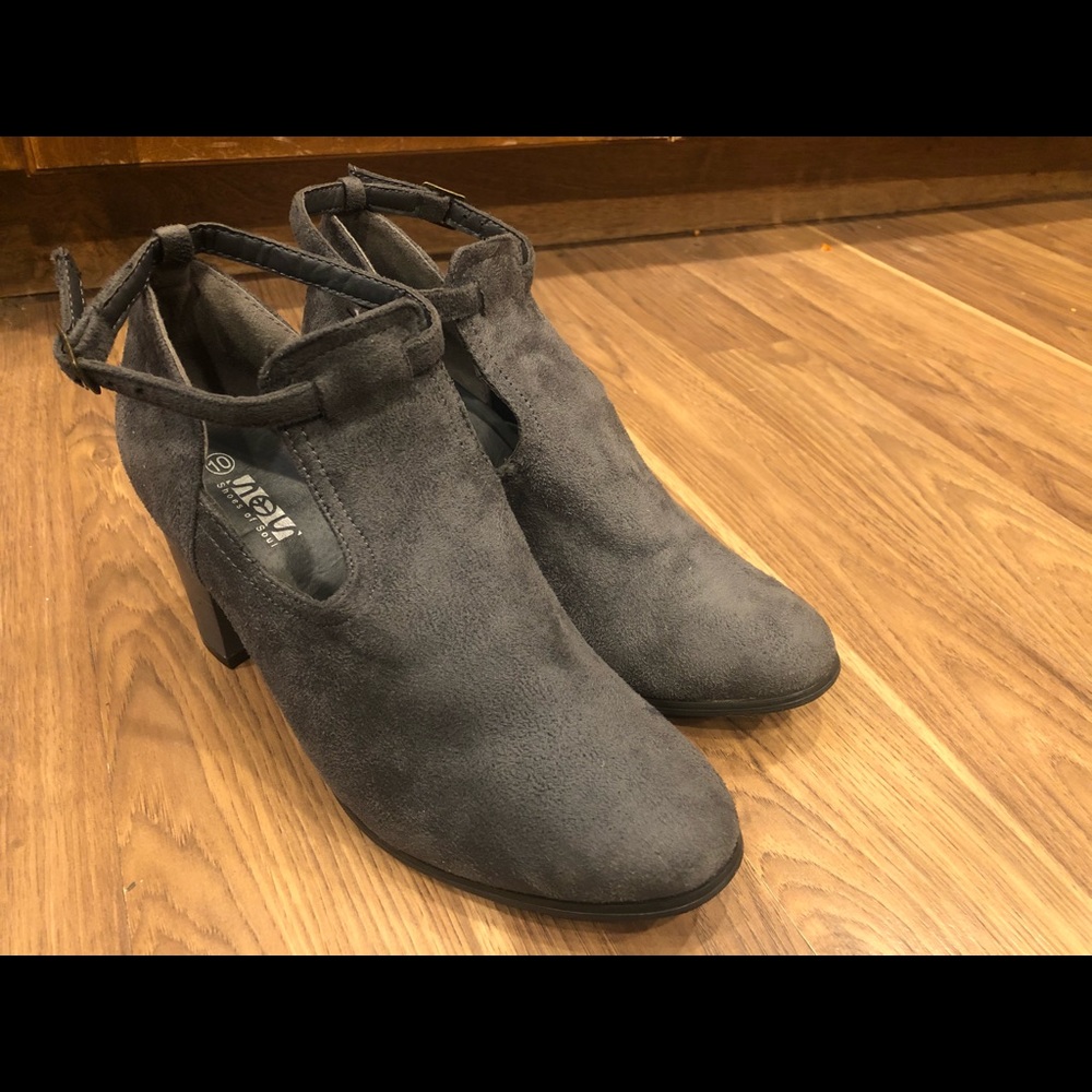 Gray high heel booties